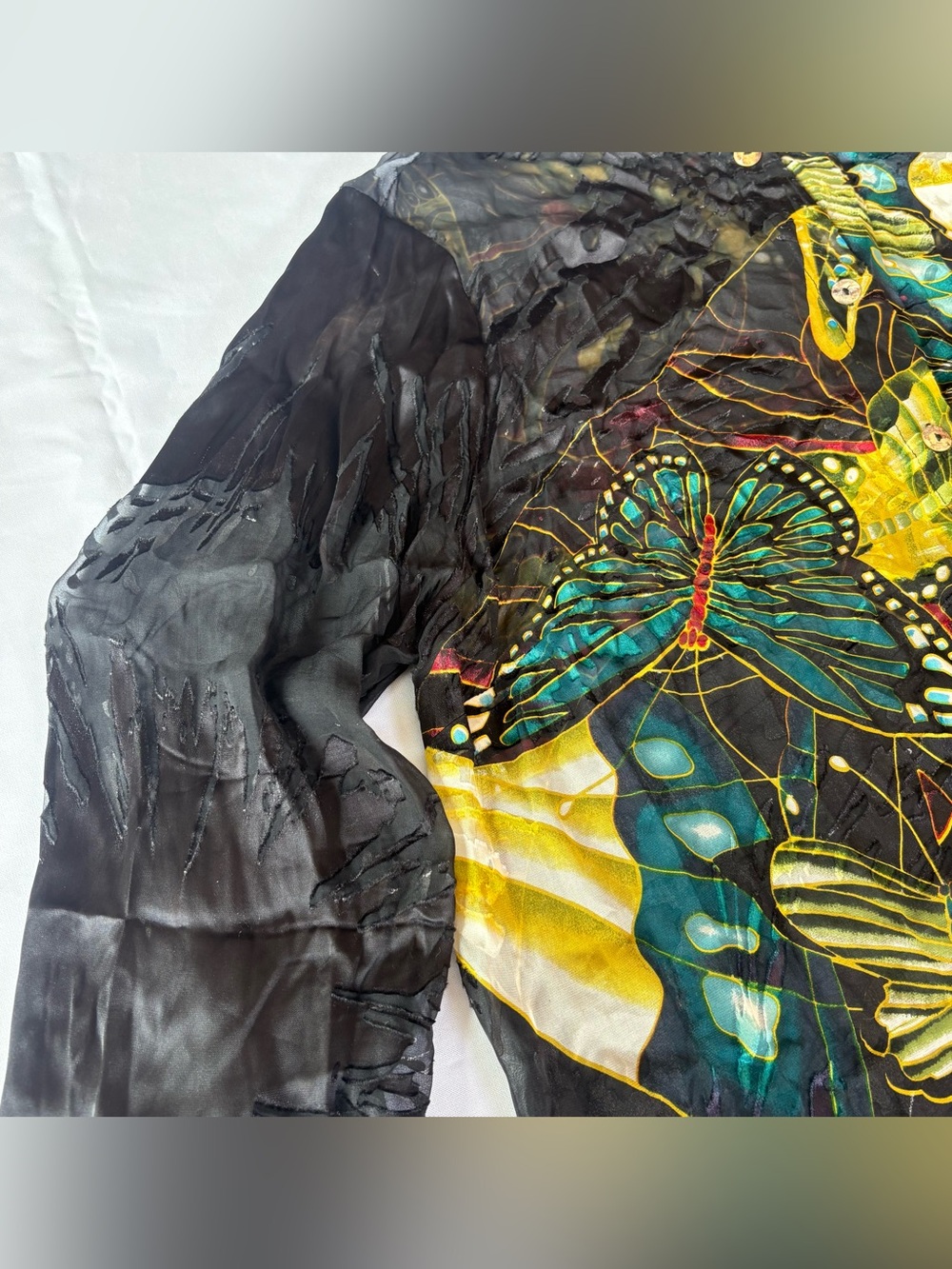 Vintage Citron Santa Monica Silk Butterfly Burnout Top 2X - Picture 5 of 12